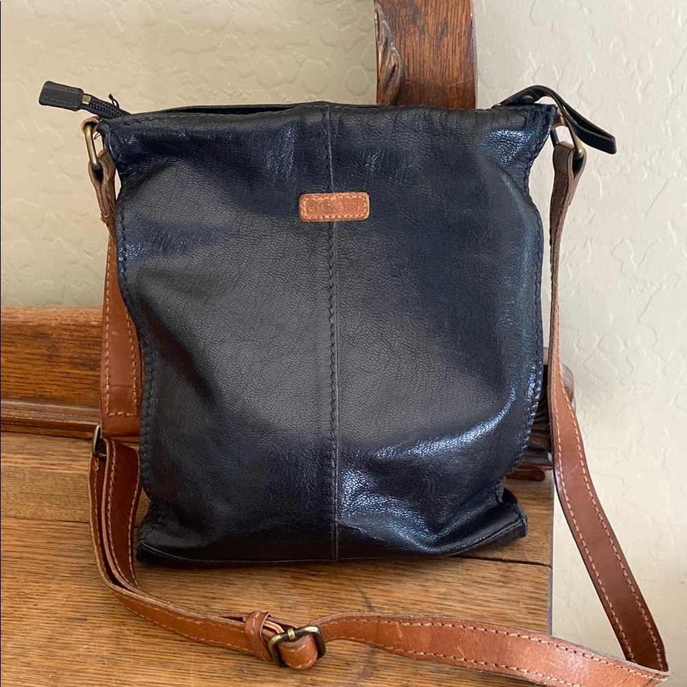 Ellington black crossbody bag with brown handle